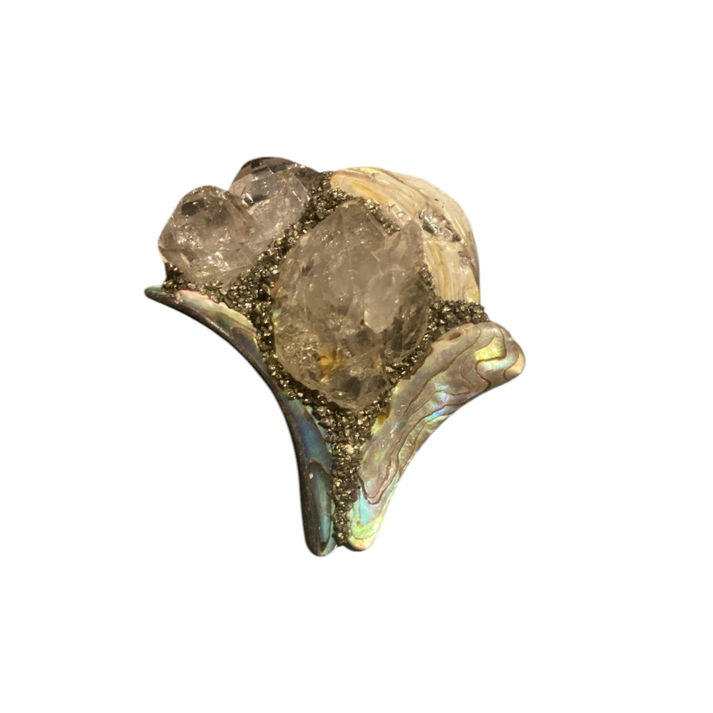 vintage Art Deco abalone shell brooch. With Crystal Accents.